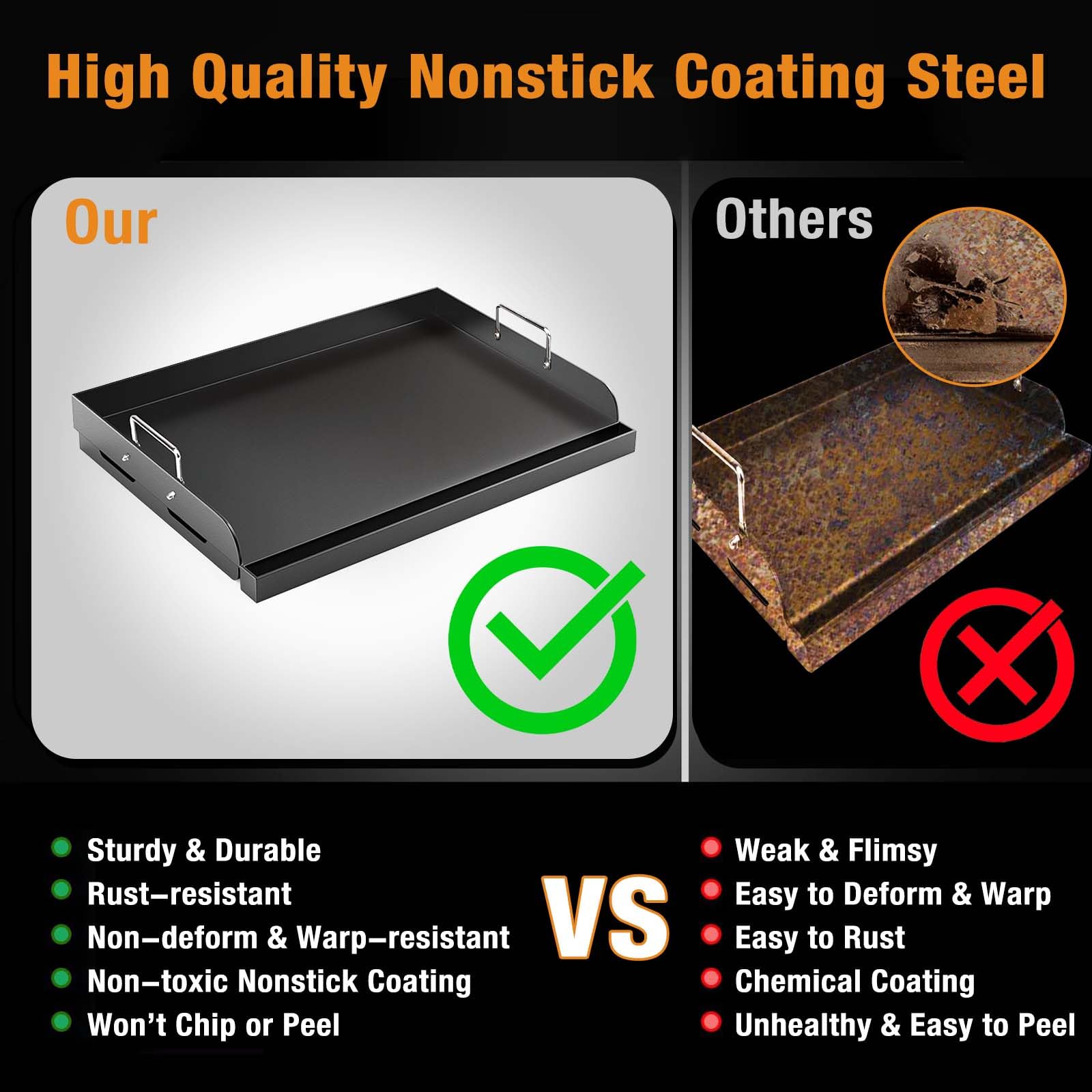 Barbqtime griddle nonstick coating releases food with minimal oil
