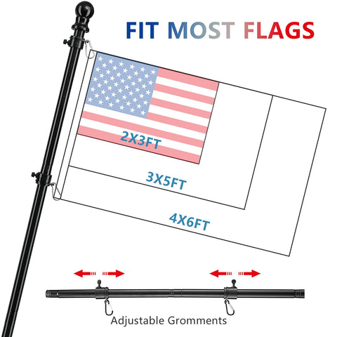 Barcetine adjustable grommets fit flags 2x3, 3x5, and 4x6.