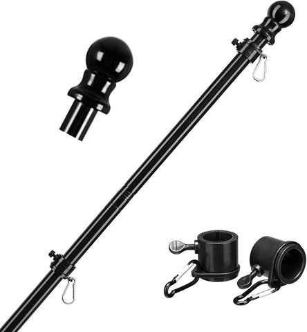 Barcetine 6ft black flag pole on home porch for a tangle-free outdoor display.