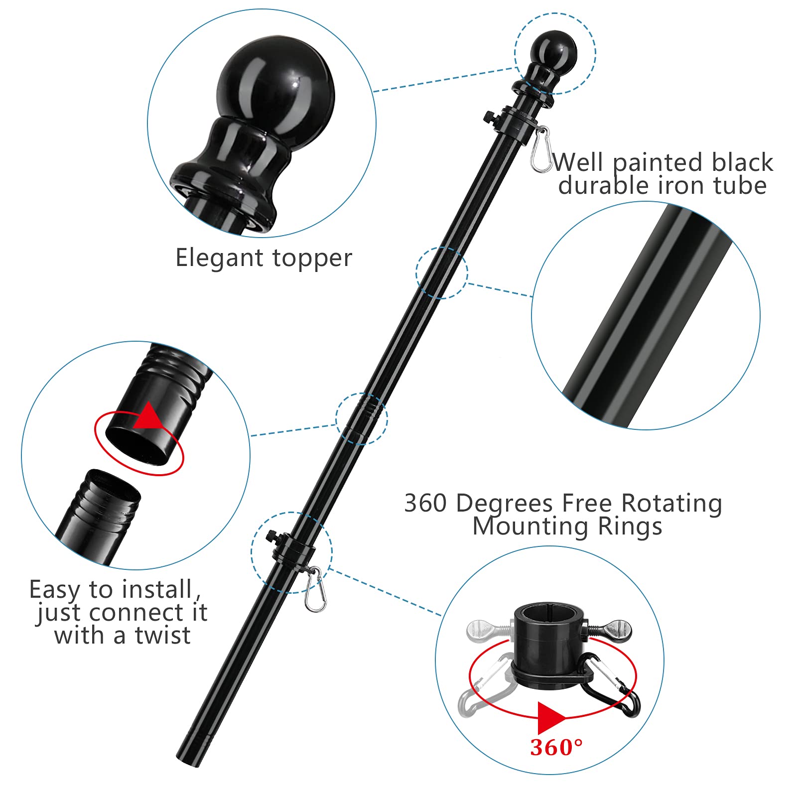 Barcetine black outdoor flag pole complements home exterior.