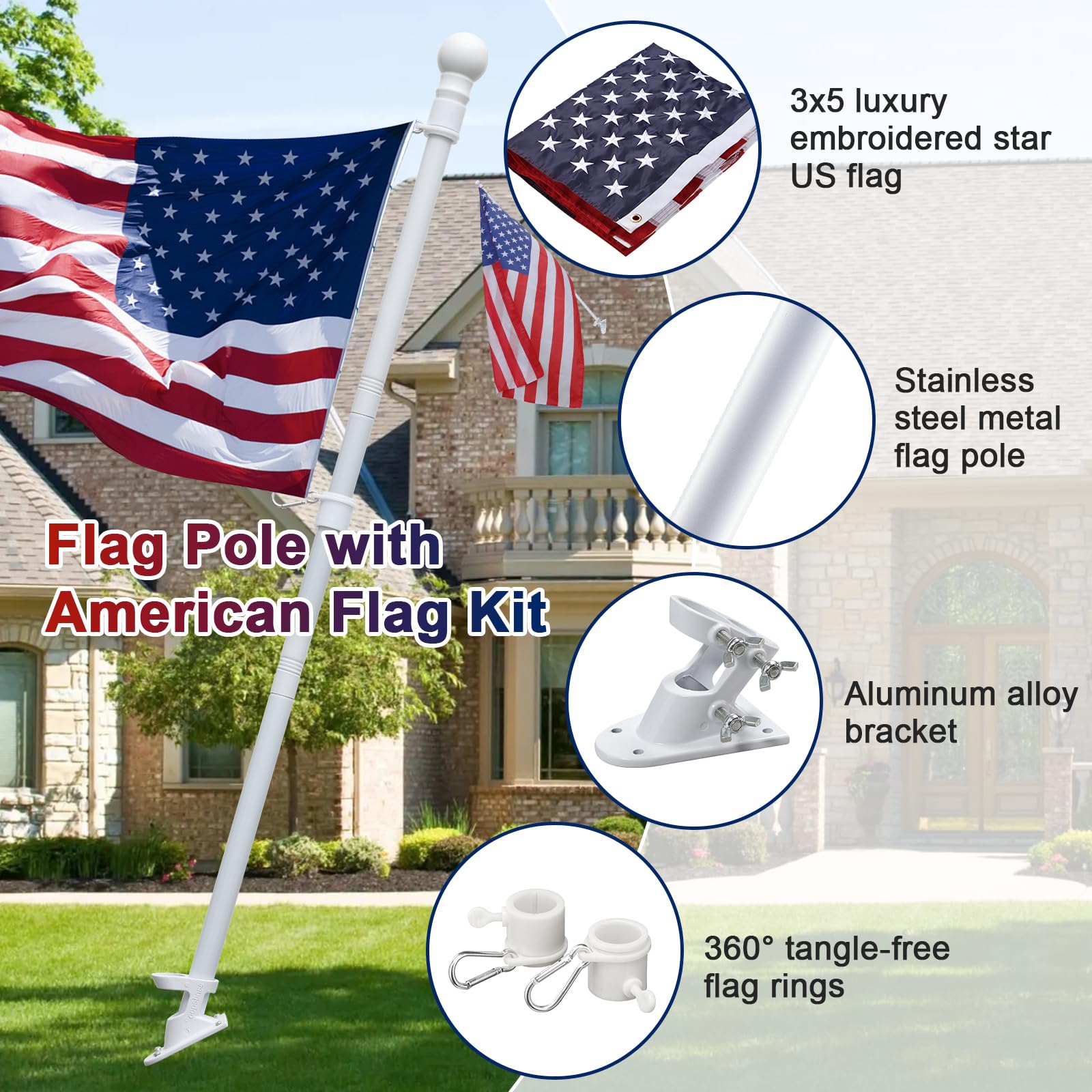 Barcetine 3x5 embroidered American flag ready for weather-resistant outdoor use.