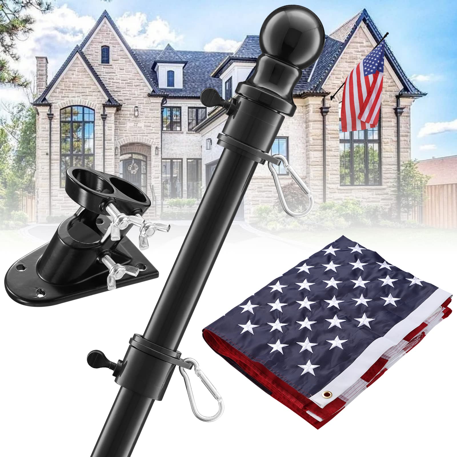 Barcetine flag pole 5ft for outdoor porch display with durable support.