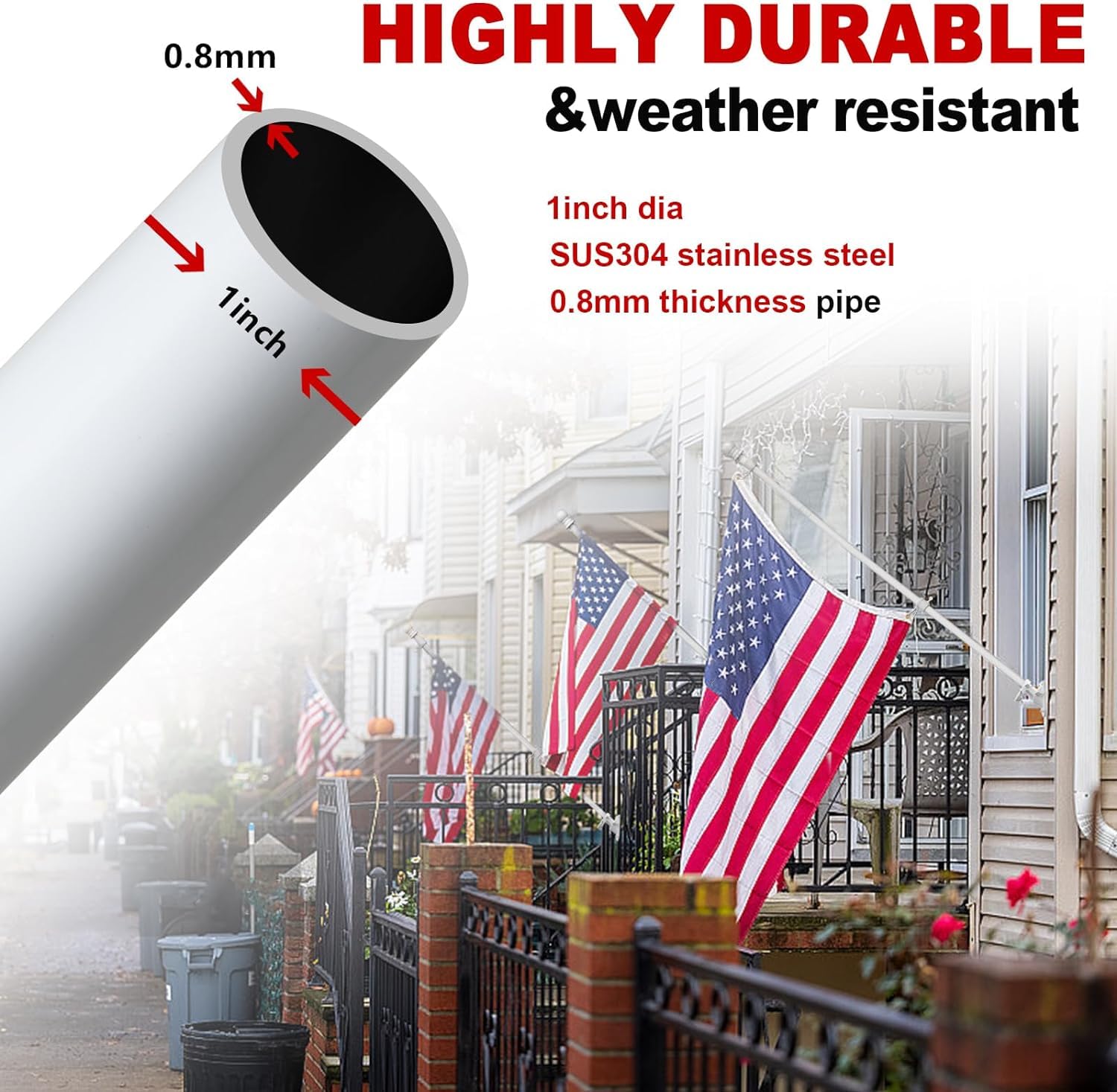 Barcetine flag pole assembly kit enables quick outdoor setup on porch or yard.