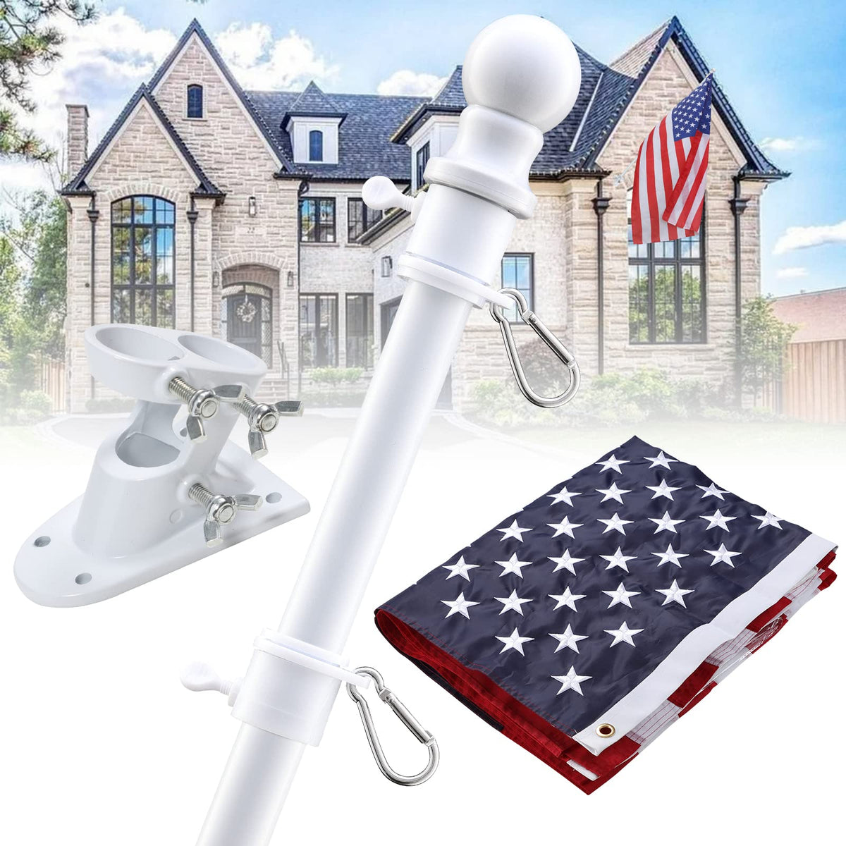Barcetine flag pole kit 5ft ready for outdoor porch display.