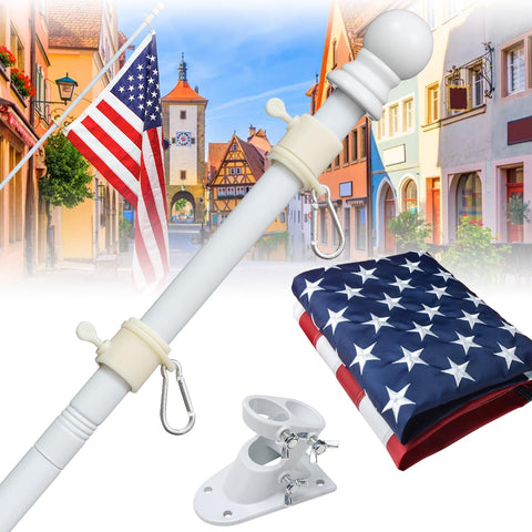 Barcetine flag pole kit with 5ft white pole and ball finial for durable outdoor display.