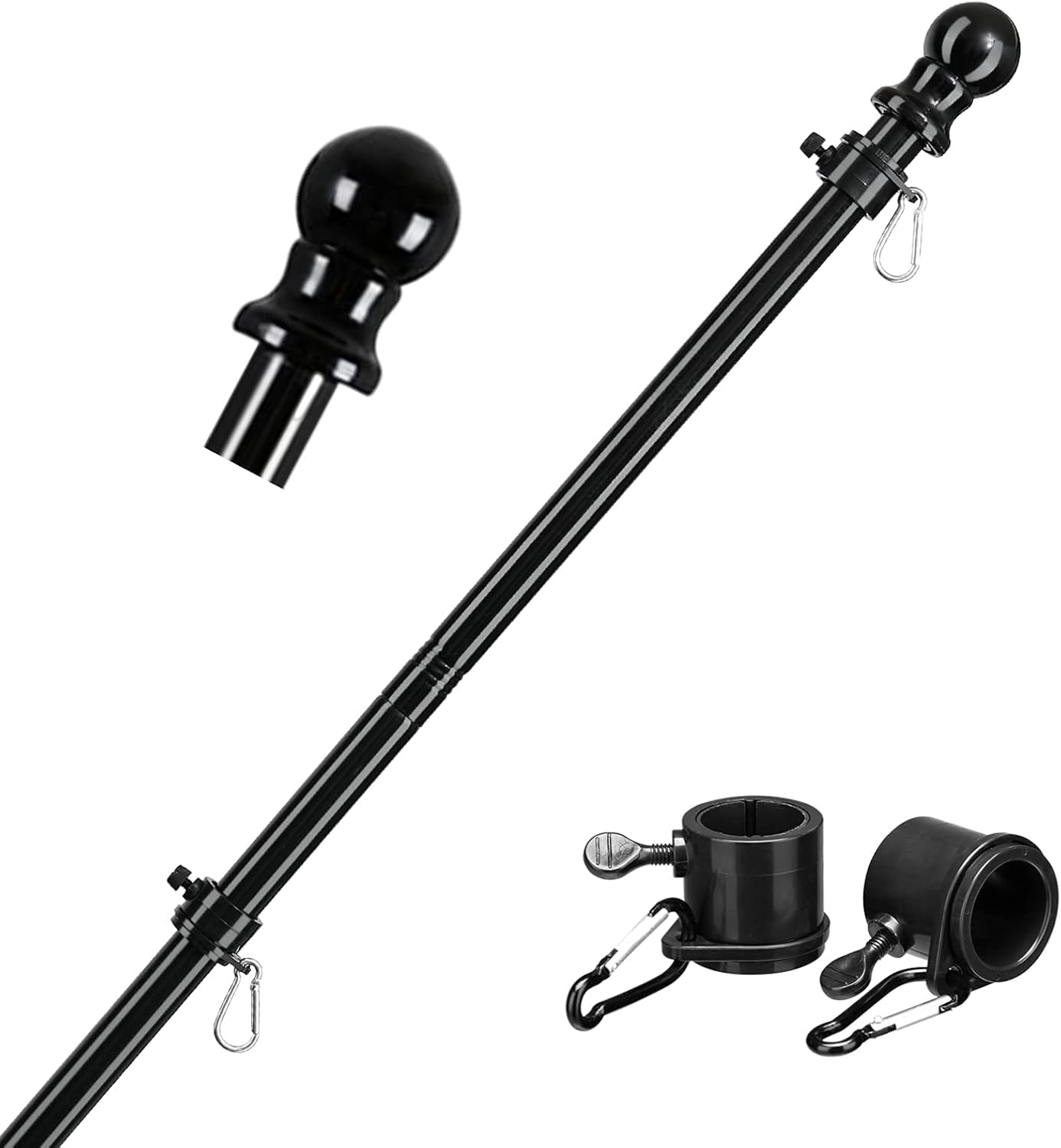 Barcetine 5ft outdoor flag pole with rotating top design for smooth, tangle-free flag movement.