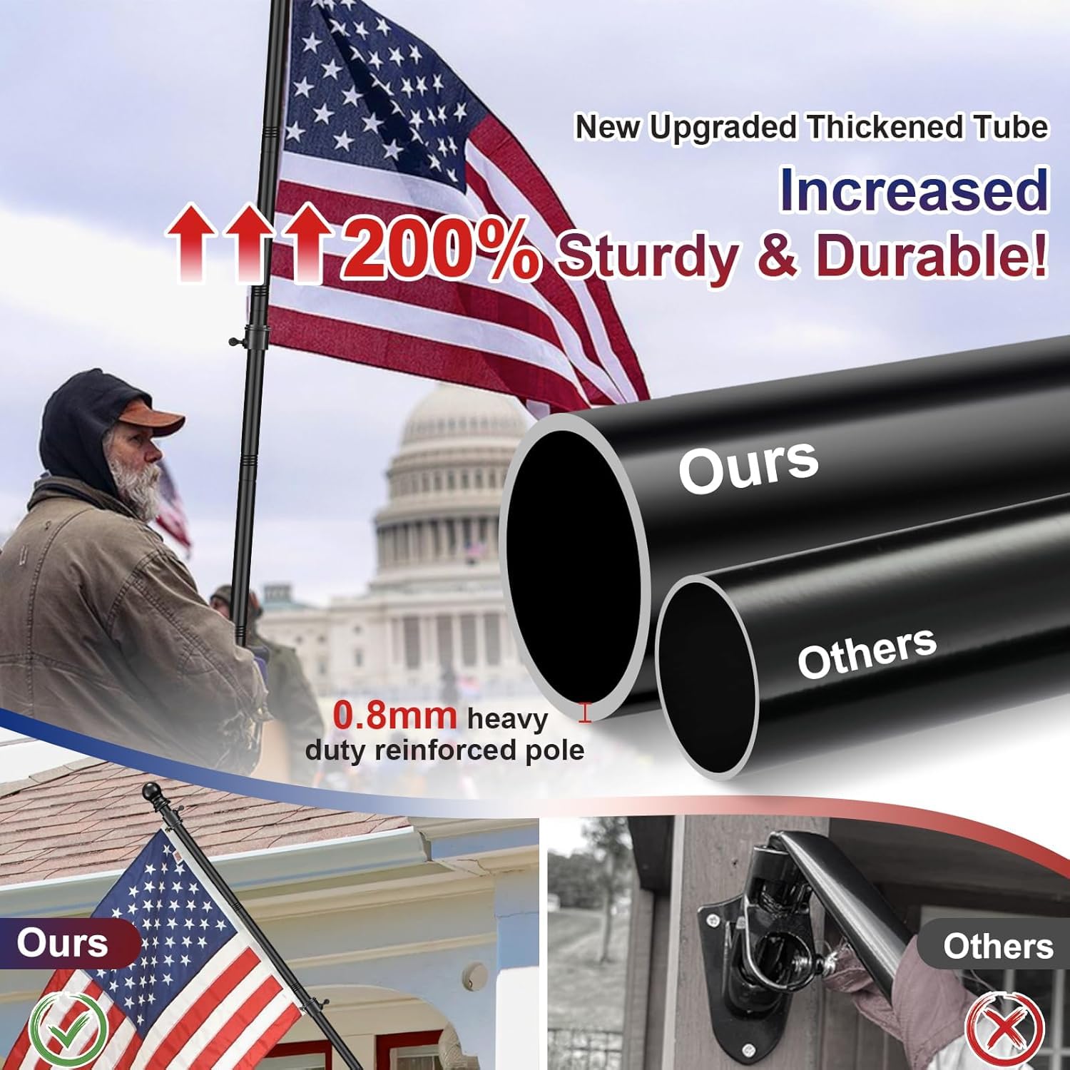 Barcetine flag pole ideal for residential porch and fence displays.