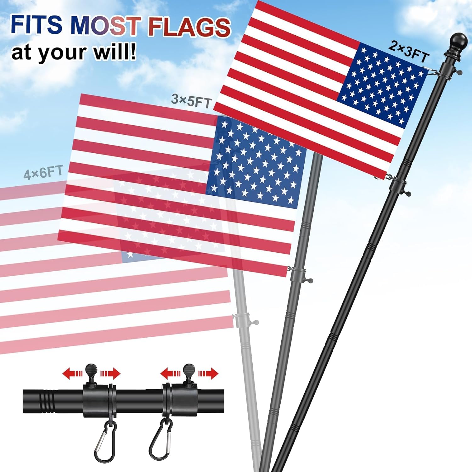 Barcetine 1-inch stainless steel flag pole extended to showcase durability.