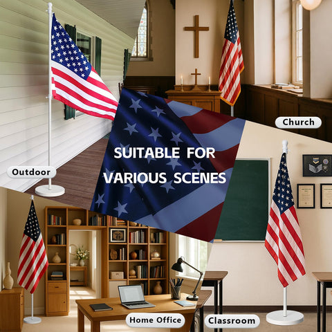 Barcetine flag stand white finish complements flags with a professional look