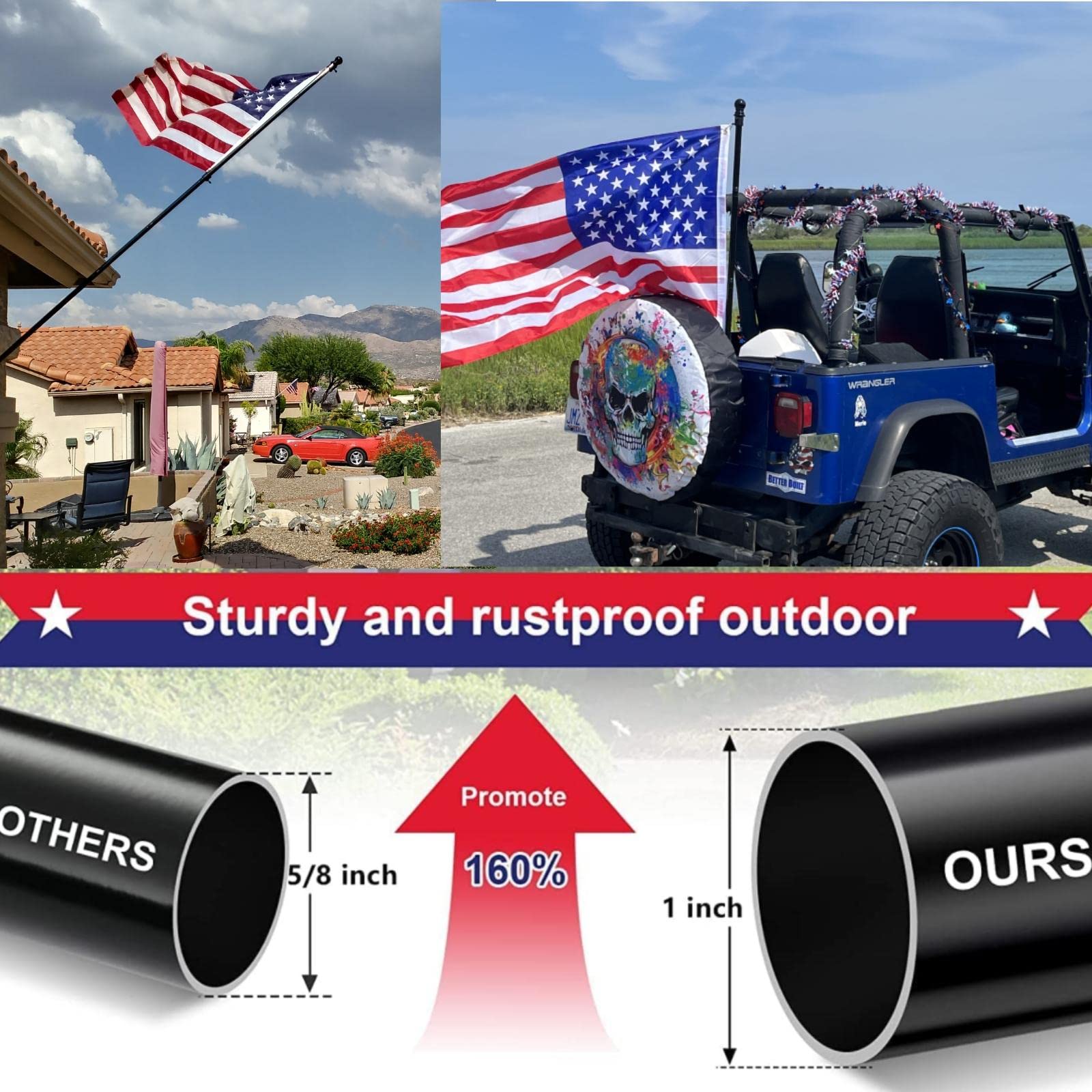 Barcetine stainless steel 1 inch pole withstands outdoor weather.