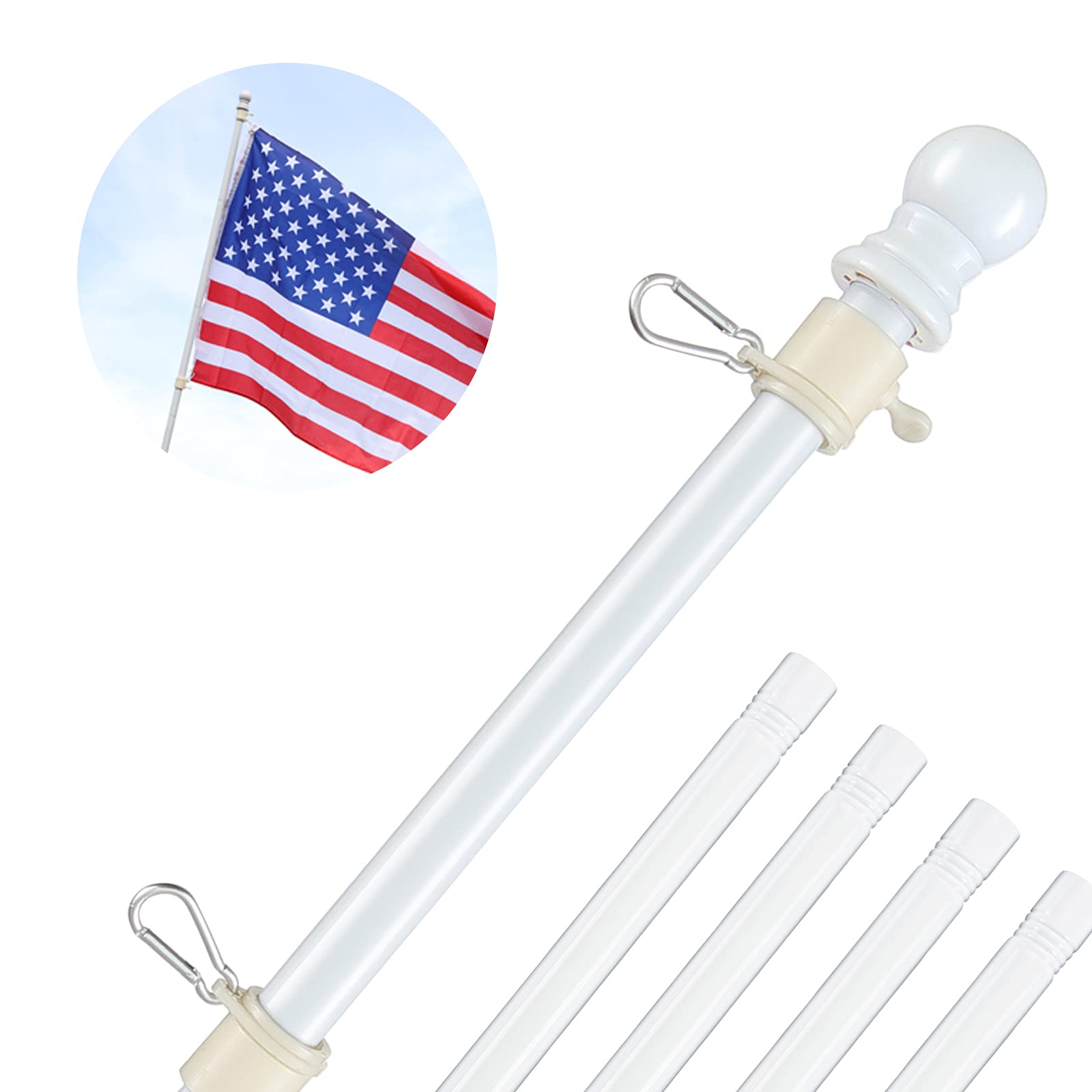 Barcetine white flag pole 6ft for outdoor display, durable and weather resistant.