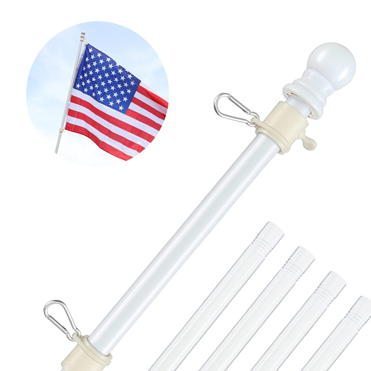 Barcetine white flag pole 6ft for outdoor display, durable and weather resistant.