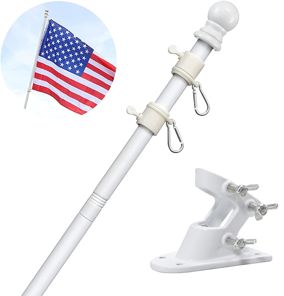 Barcetine white flag pole with ball topper for elegant outdoor display