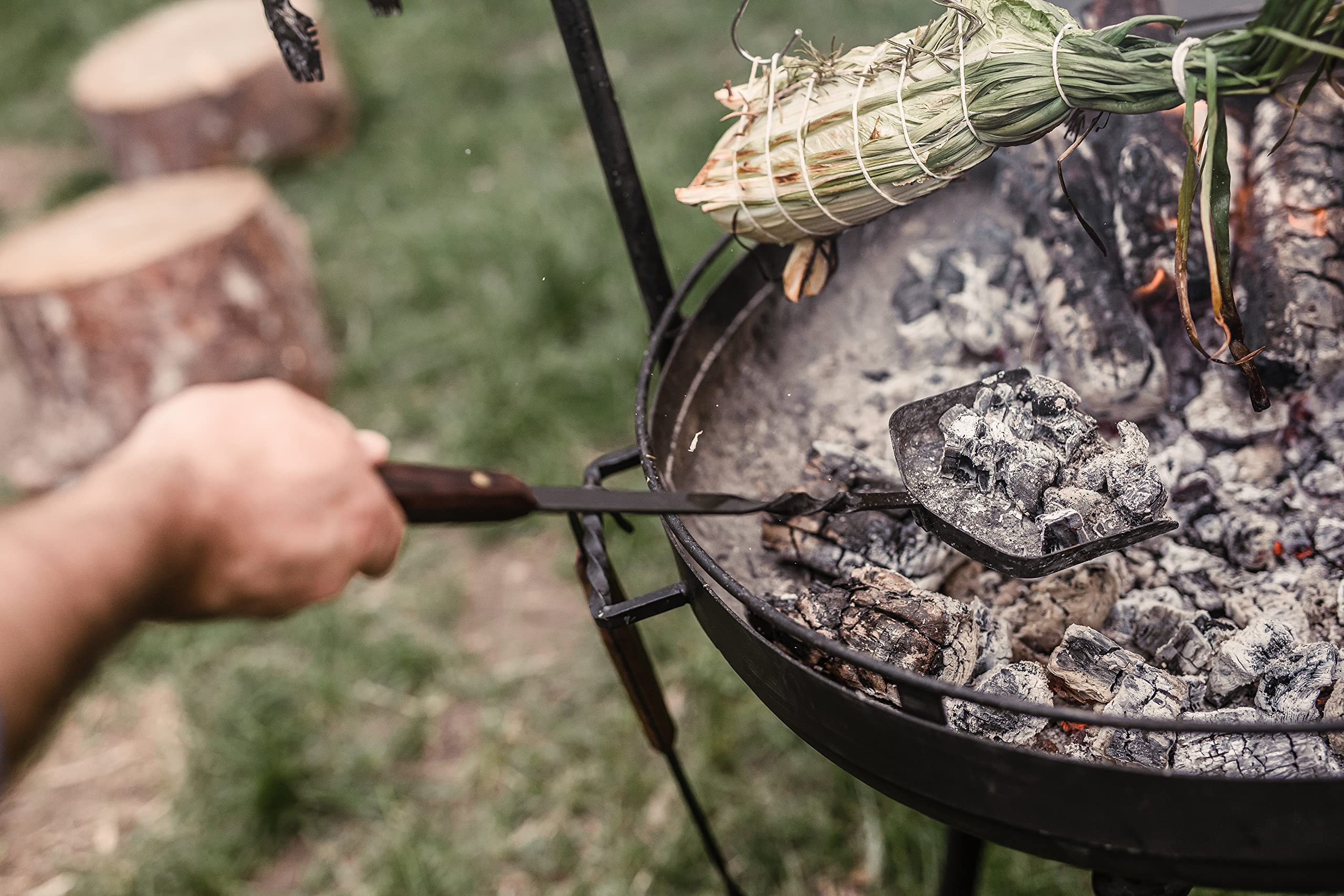 Barebones Cowboy Grill Coal Shovel walnut handle offers natural grip and comfort