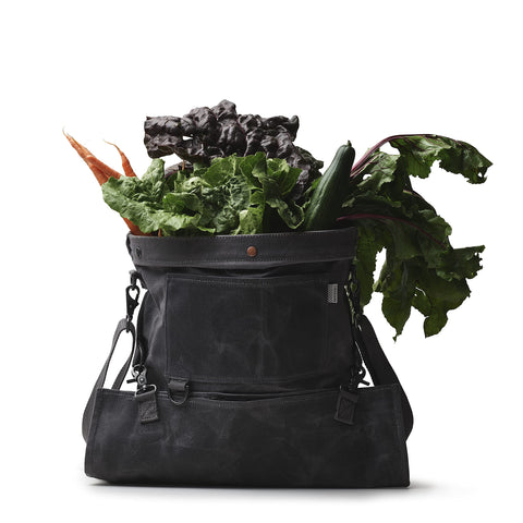Barebones Harvesting Bag in water-resistant waxed canvas protects contents outdoors.