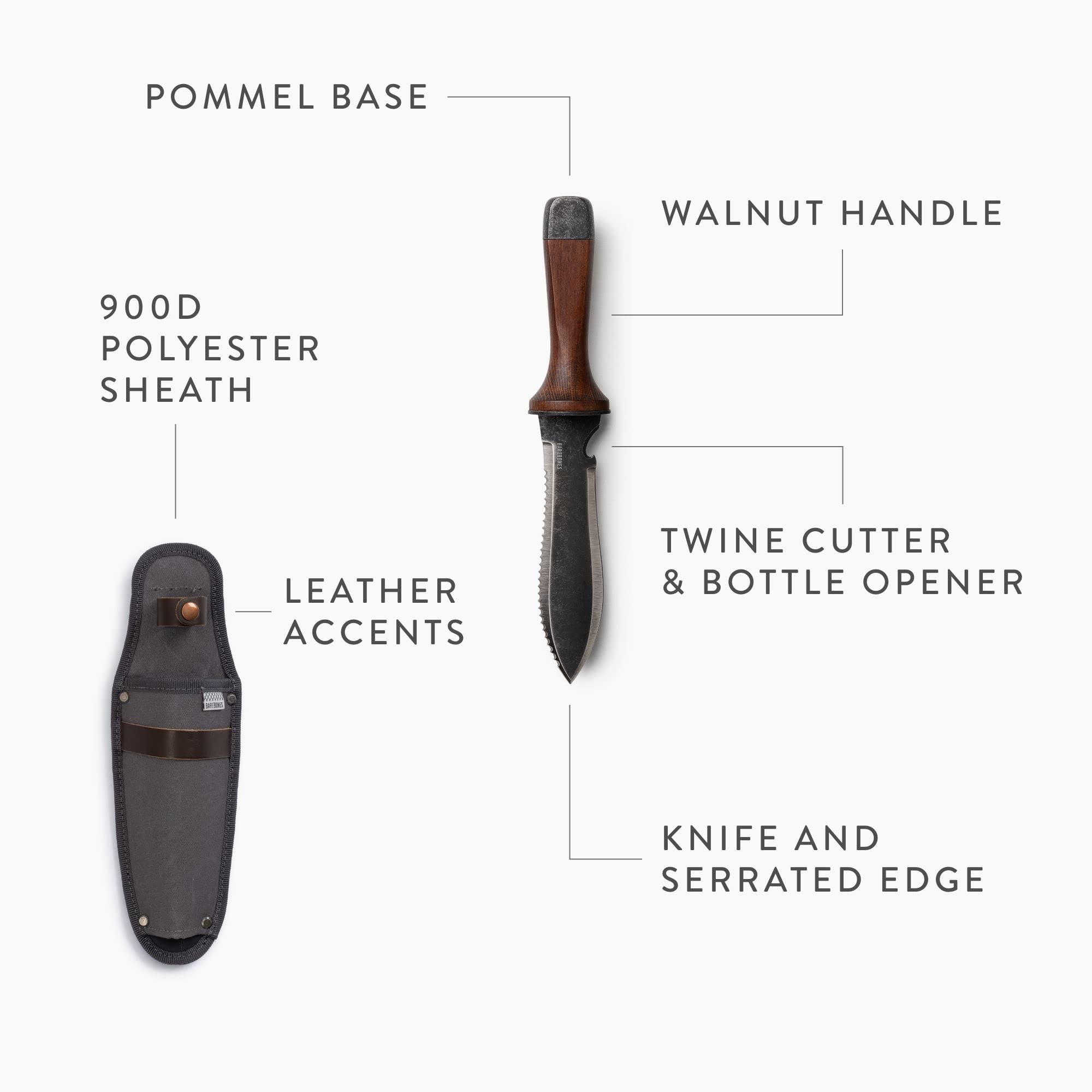 Barebones Hori Hori Ultimate walnut handle for ambidextrous comfort.