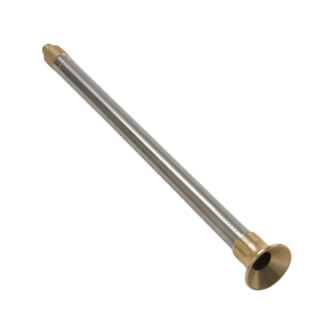Barebones telescoping fire blower with brass-steel construction for durable outdoor performance.