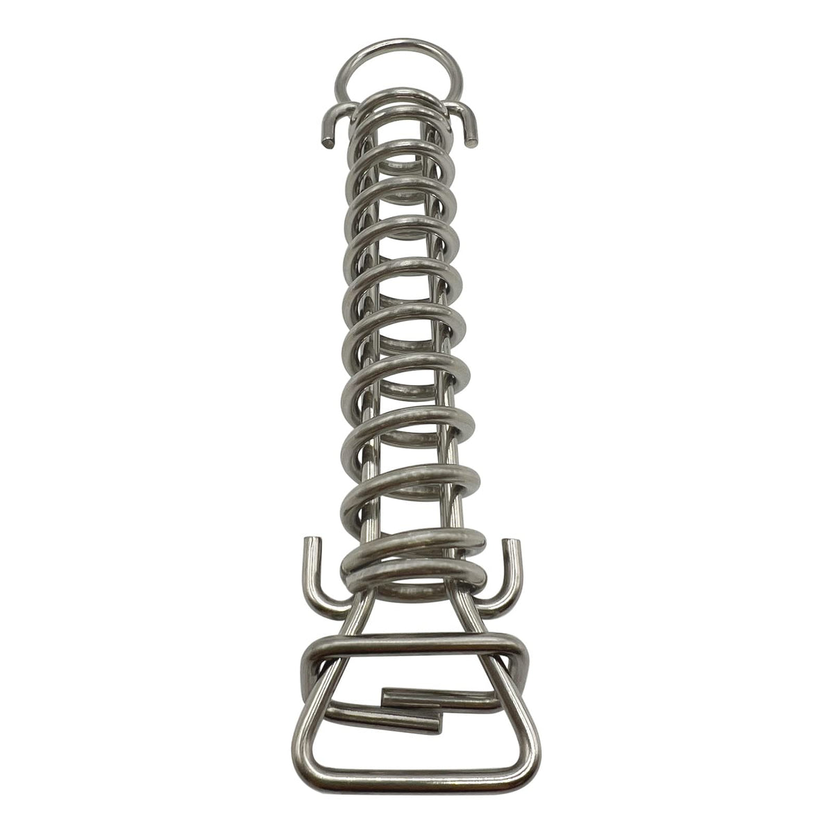 Poolzilla stainless steel springs secure a safety cover against wind and snow