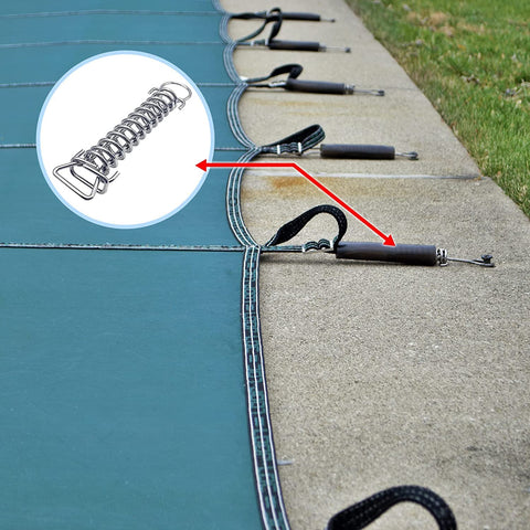 Universal-fit springs attach to major pool covers for easy winter closing