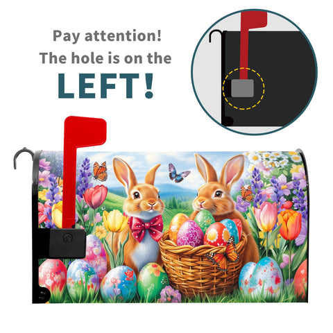 Barneova bunny and floral design enhances garden mailbox visibility.
