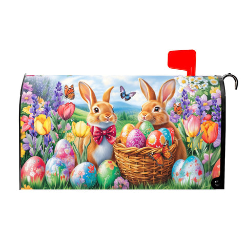 Barneova spring Easter mailbox cover with bunny and flowers for outdoor curb appeal.