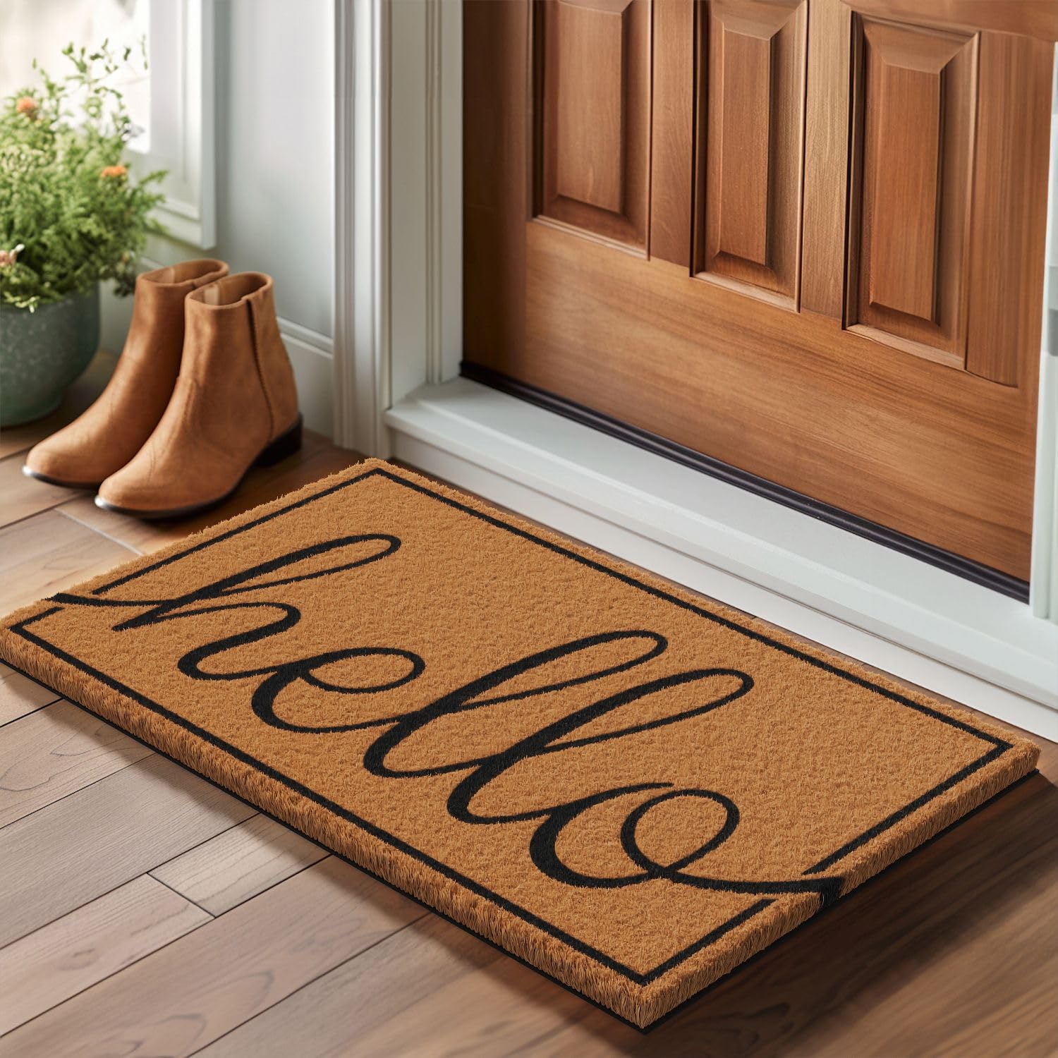 Barnyard Designs 30x17 inch doormat provides ample space for two people.