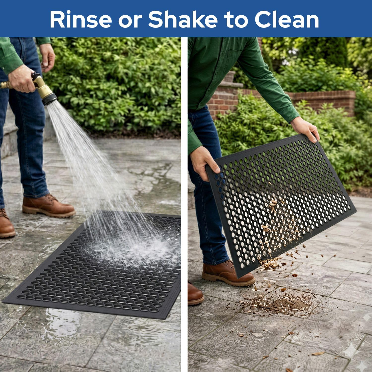 Barnyard Designs all-weather mat performs well in wet or dry conditions.