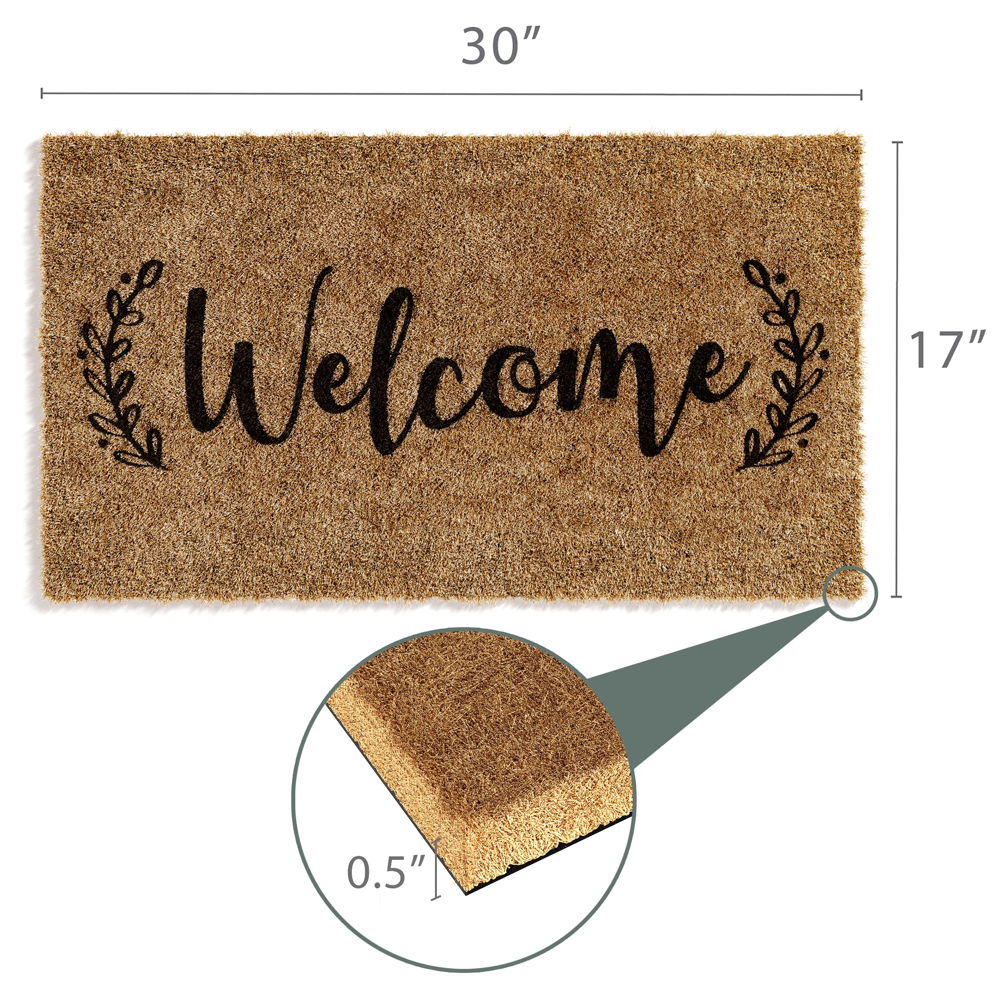 Barnyard Designs brown welcome mat brightens entryway with bold lettering.