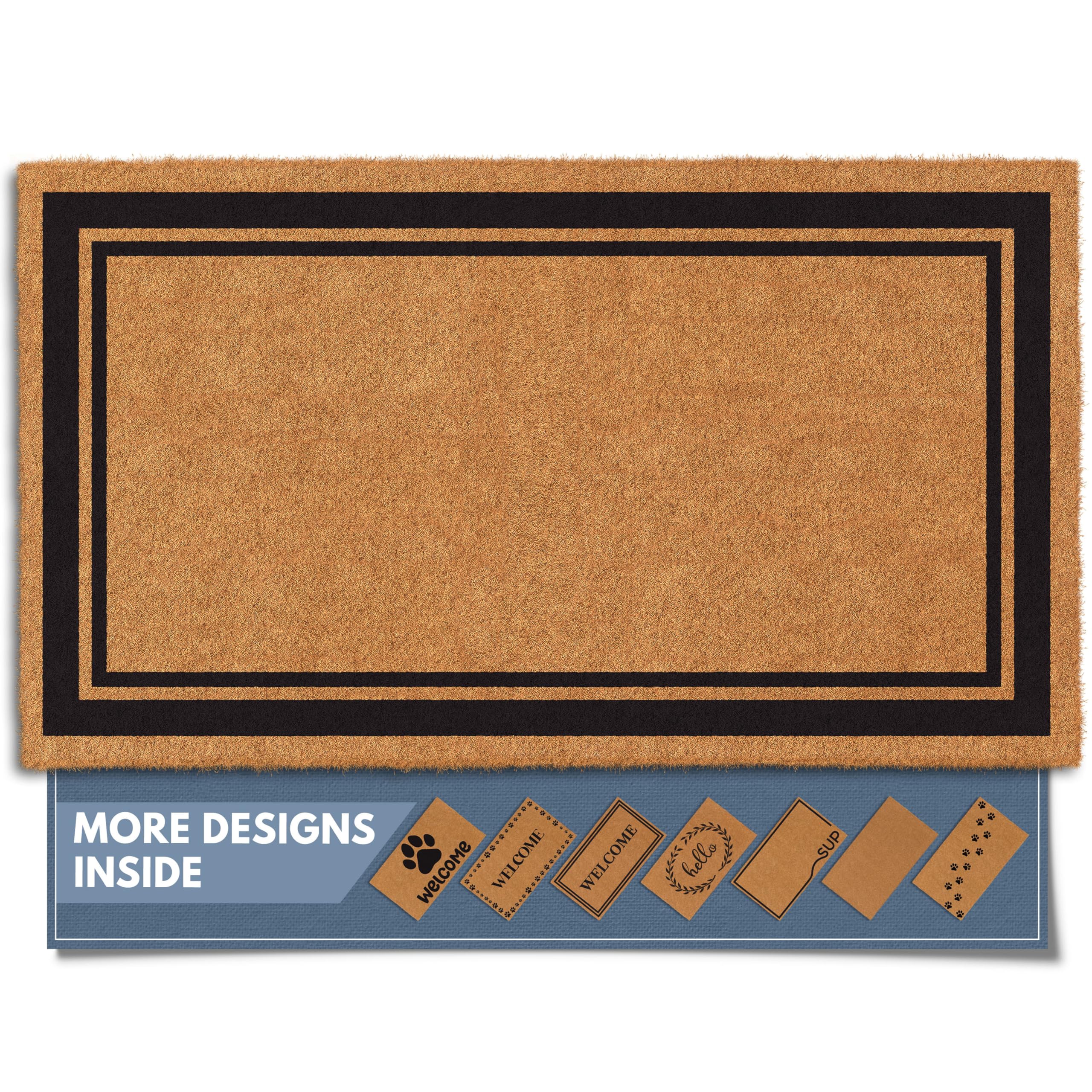 Barnyard Designs coco coir doormat closeup showcasing durable fibers that scrape dirt.