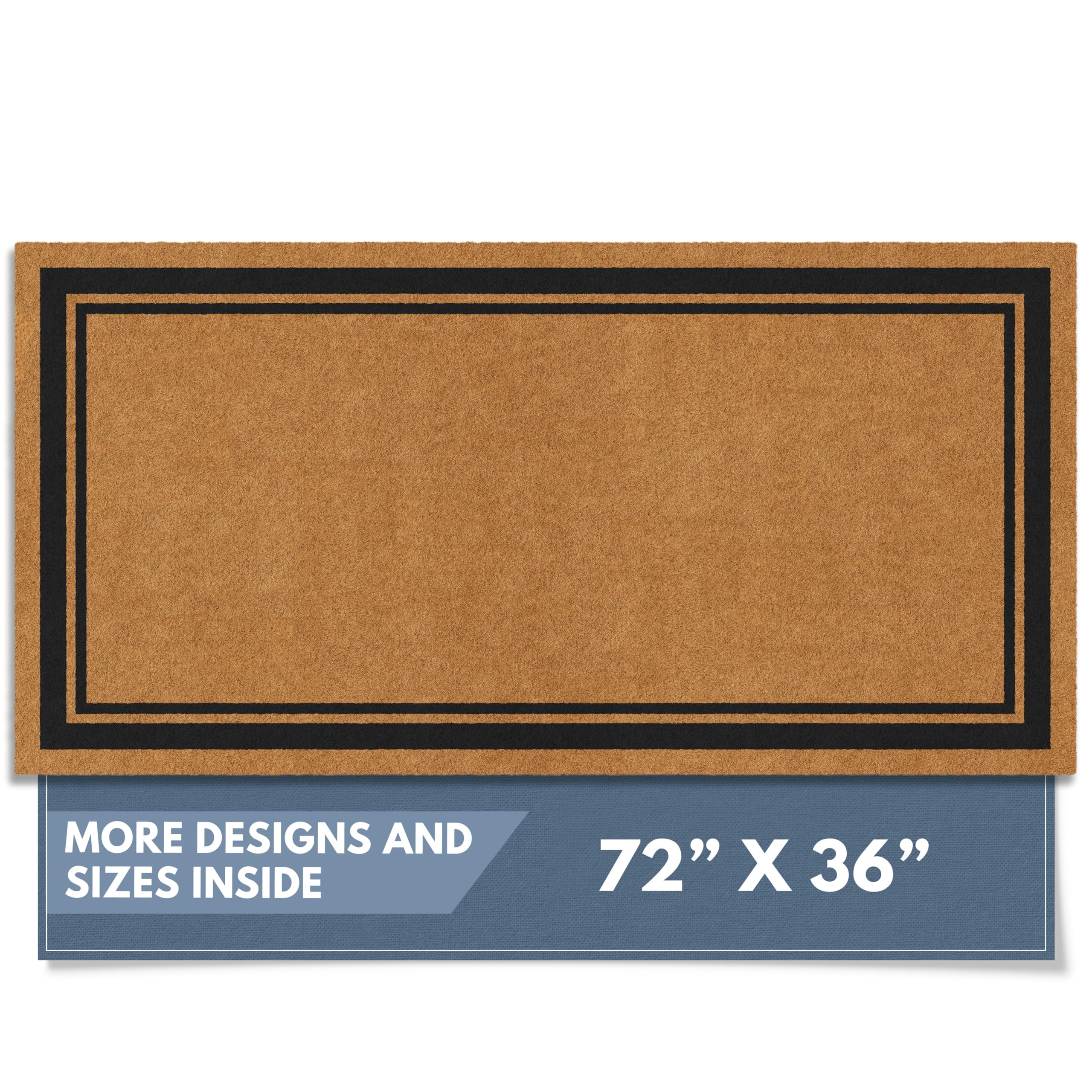 Barnyard Designs coir doormat with brown border; durable exterior entry.