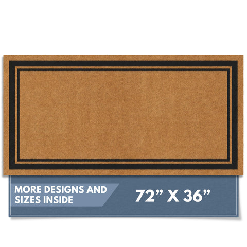 Barnyard Designs coir doormat with brown border; durable exterior entry.