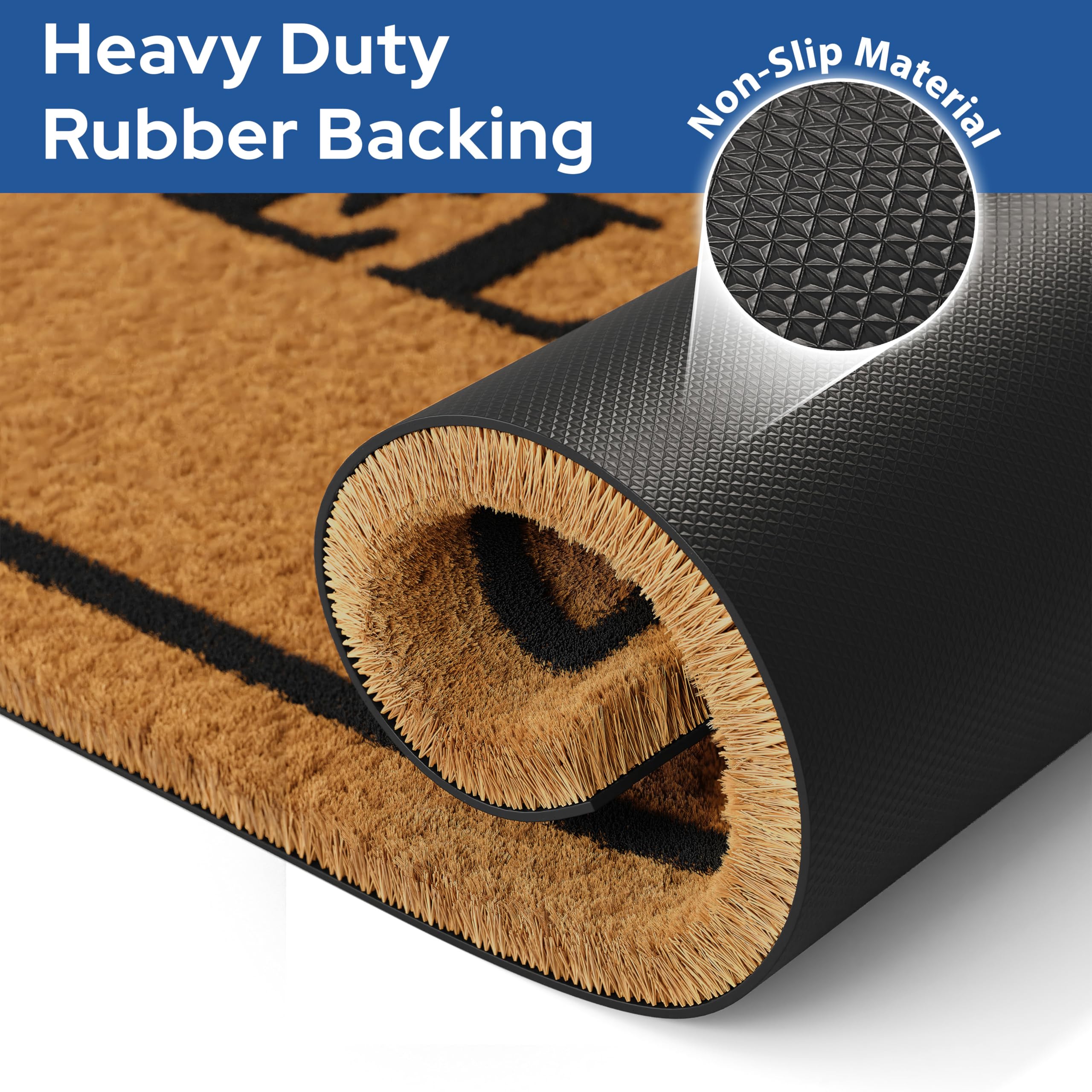 Barnyard Designs coir doormat scrapes mud and debris from shoes.