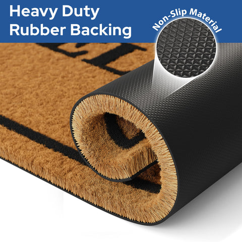 Barnyard Designs coir doormat scrapes mud and debris from shoes.