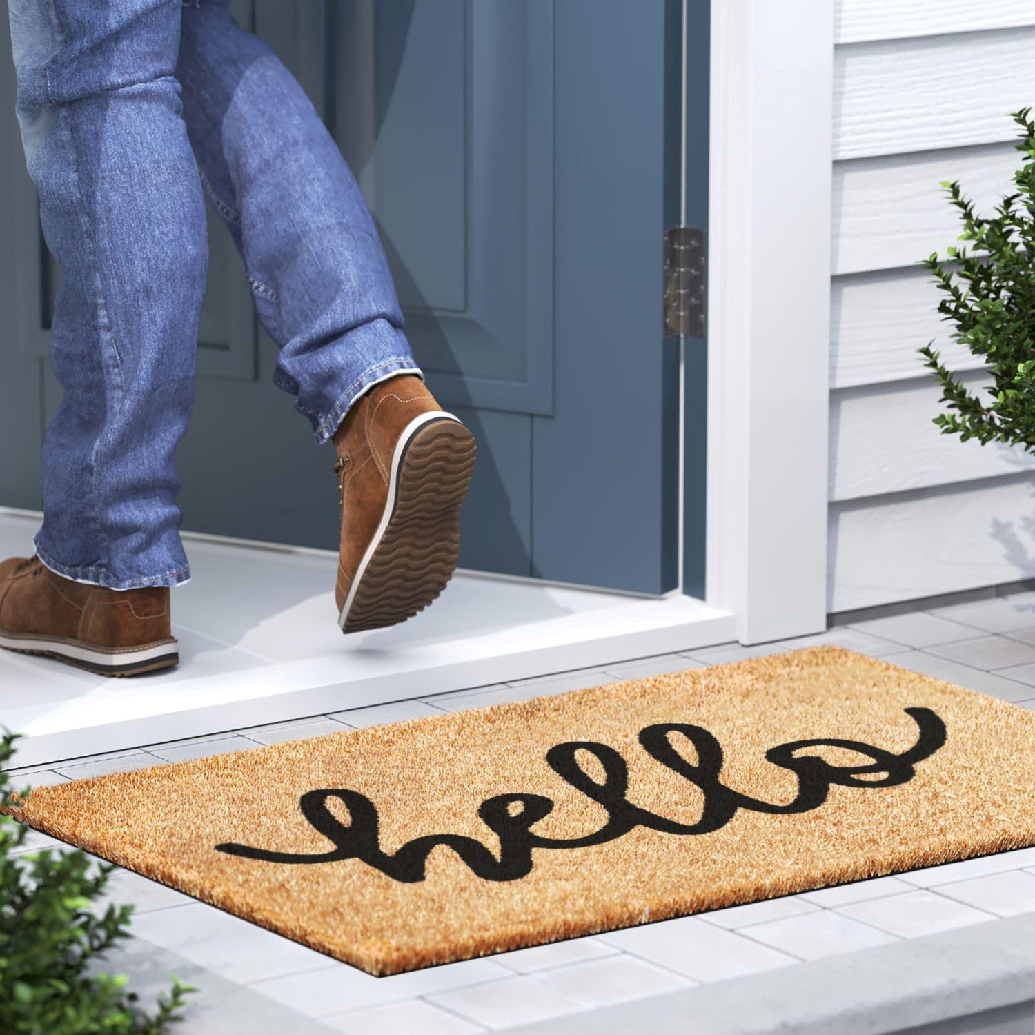 Barnyard Designs dirt-trapping doormat keeps entry clean and tidy.