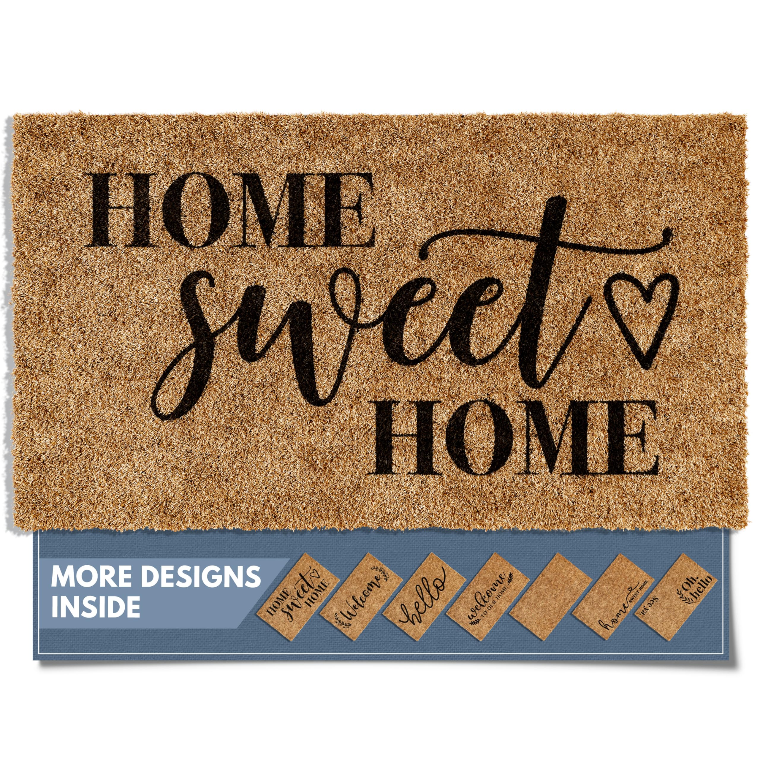 Barnyard Designs doormat outdoors showing Home Sweet Home, boosts curb appeal and warm welcome.