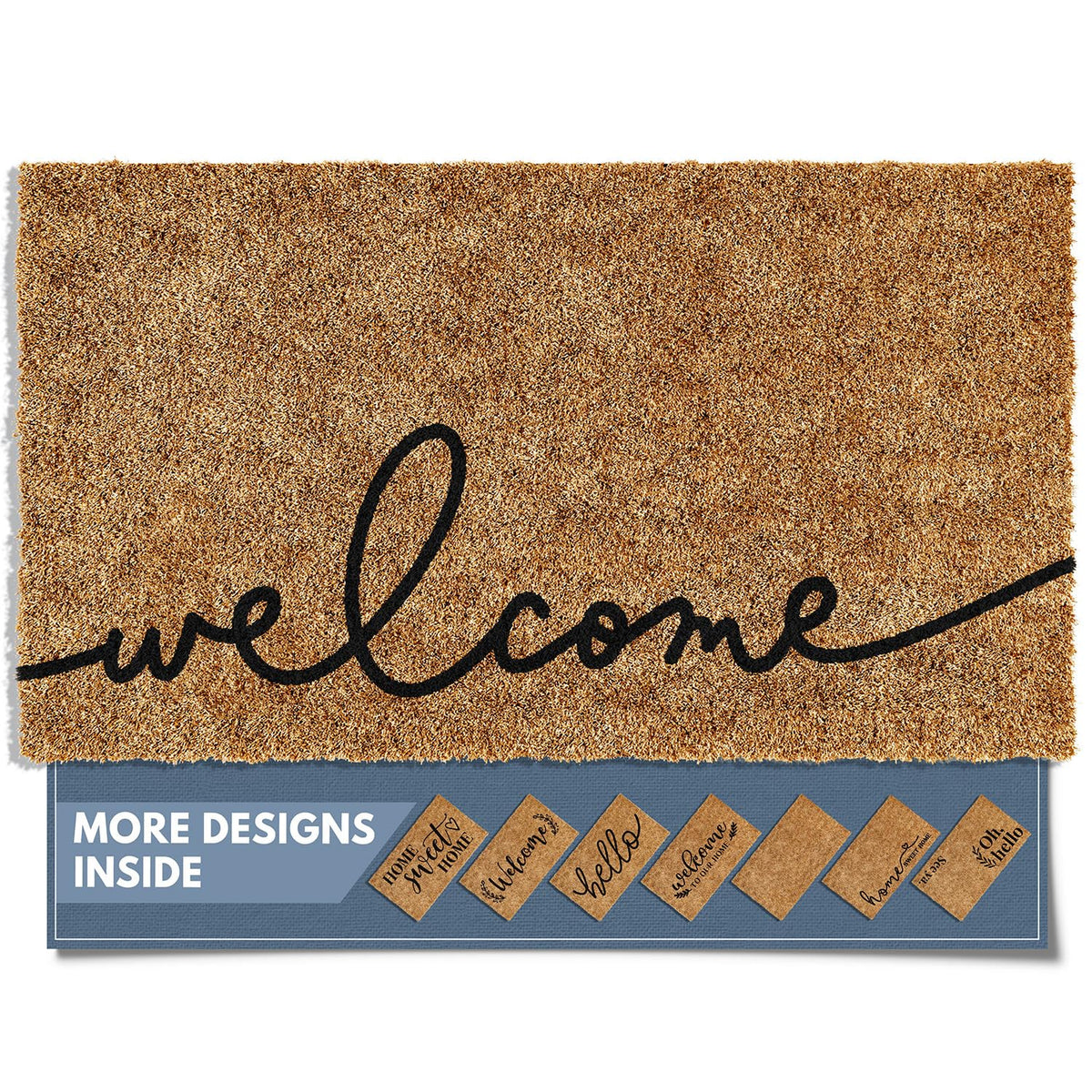 Barnyard Designs doormat with cursive welcome lettering for outdoor entryways