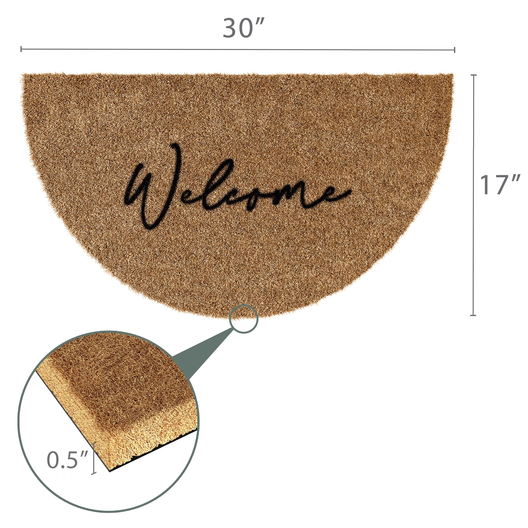 Nonslip backing on Barnyard Designs Half Moon Welcome Mat protects outdoor entrances.