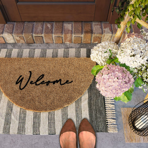 Texture close-up of Barnyard Designs Half Moon Welcome Mat showing durable fibers.