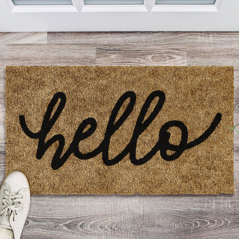 Barnyard Designs Hello doormat all-weather design handles outdoor use.