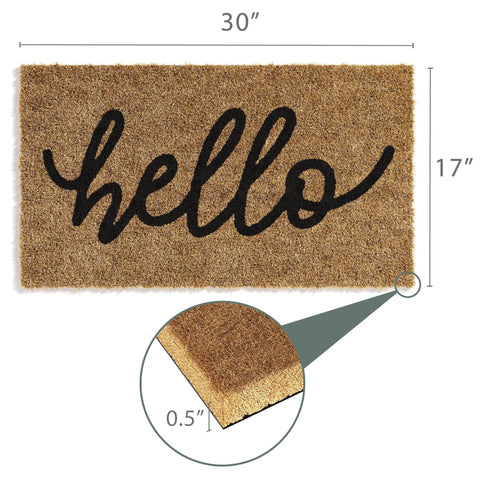 Barnyard Designs Hello doormat detail; anti-shedding surface for a tidy doorway.