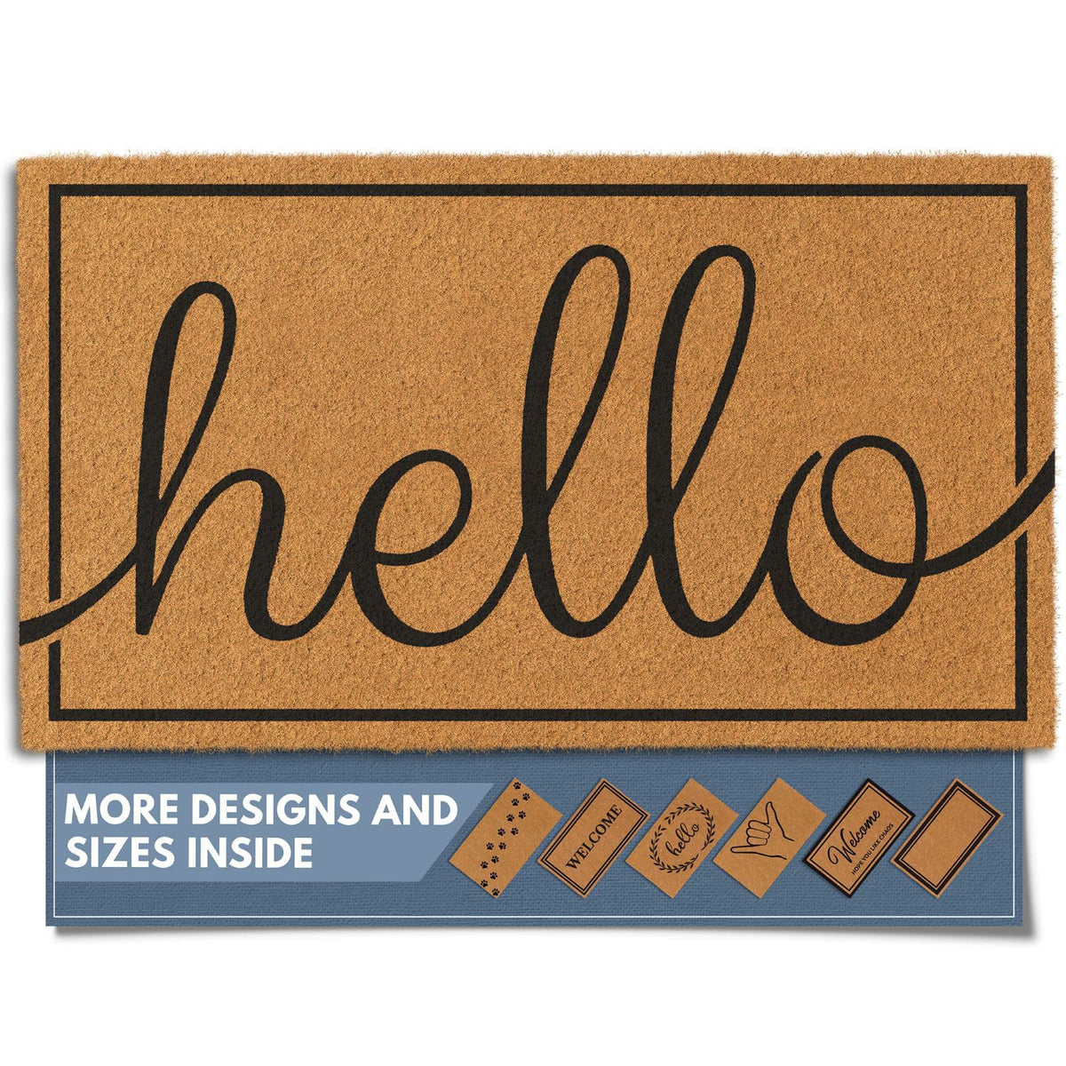 Barnyard Designs Hello doormat in natural coco coir welcomes guests at the front door.