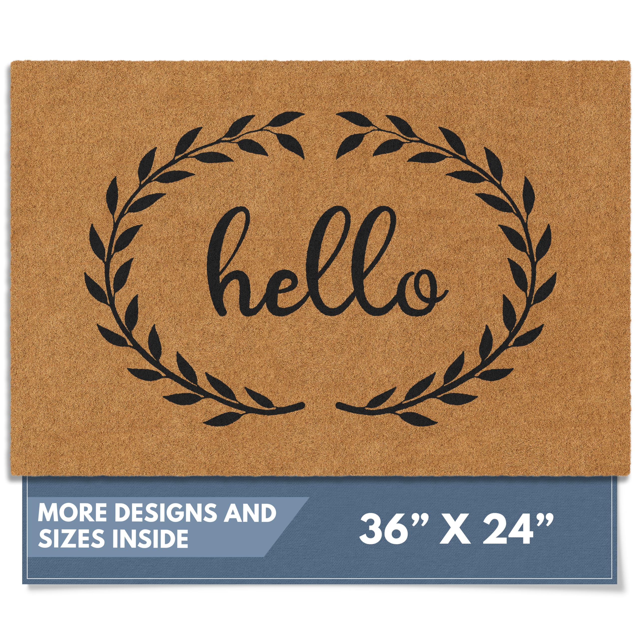 Barnyard Designs Hello Doormat with wreath detail adds welcoming curb appeal.