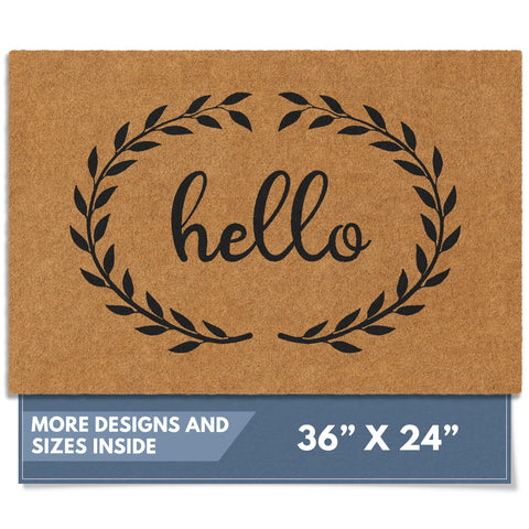 Barnyard Designs Hello Doormat with wreath detail adds welcoming curb appeal.