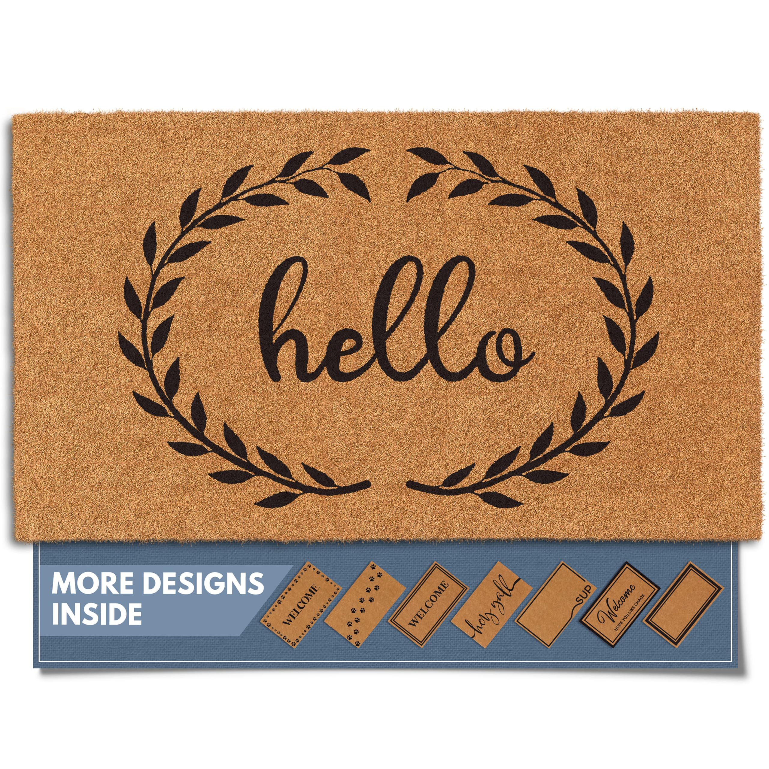 Barnyard Designs Hello Wreath Doormat welcomes guests with durable coir at your entry