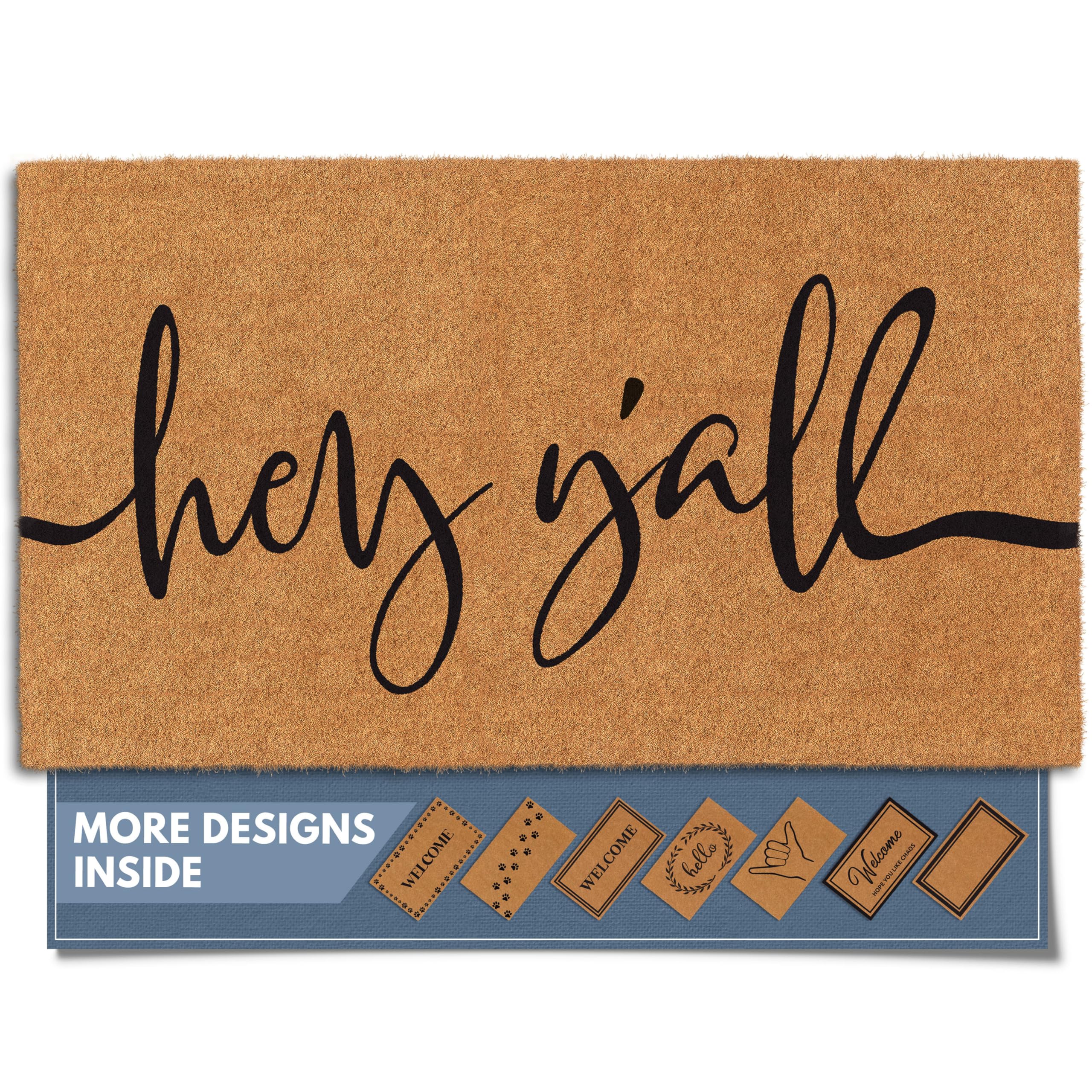 Barnyard Designs Hey Y'all doormat at the front door adds curb appeal and hospitality.