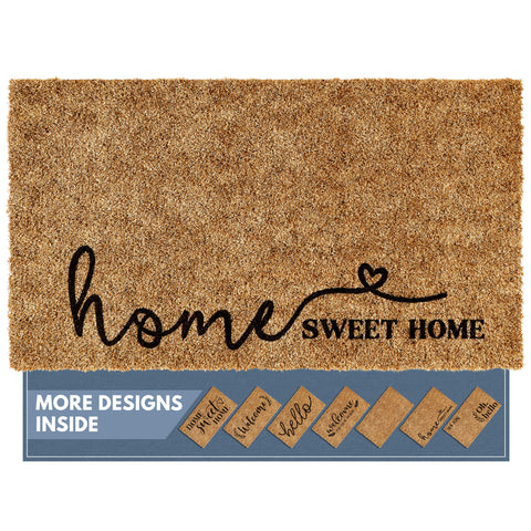 Barnyard Designs Home Sweet Home doormat at the front door, bold welcome for outdoor entry