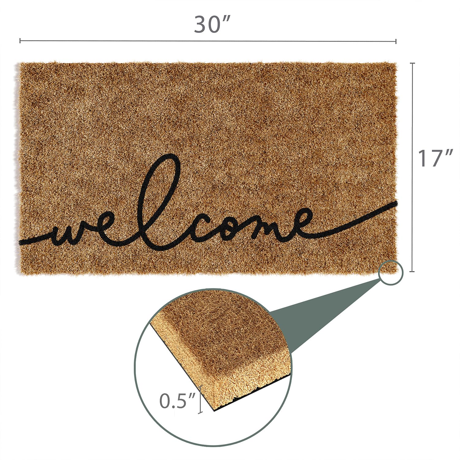 Barnyard Designs large 30x17 entry mat with cursive welcome for spacious doors