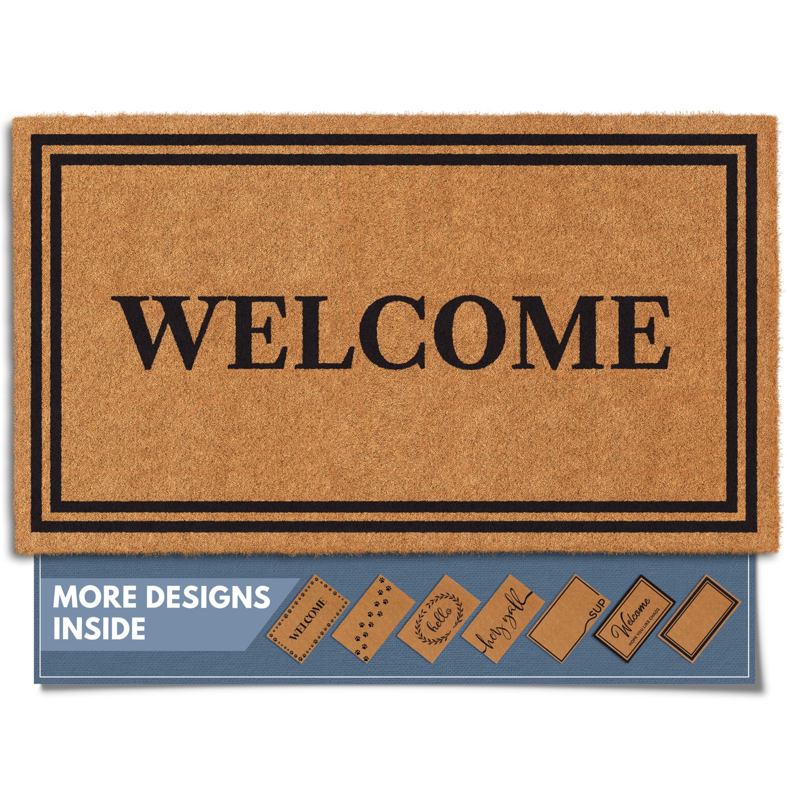 Barnyard Designs natural coco coir doormat for the front door with non-slip backing.