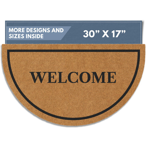 Barnyard Designs coco coir doormat with welcome border greets guests.