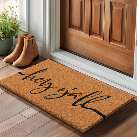 Barnyard Designs natural coco coir doormat shows durable natural fibers.